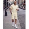 image:imageJMIERR Mens 2 Piece Jacquard Outfits Ultra Soft Comfy 14 Zip Golf Polo Shirt Shorts Set Tracksuits for BeachApricot