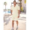 image:imageJMIERR Mens 2 Piece Jacquard Outfits Ultra Soft Comfy 14 Zip Golf Polo Shirt Shorts Set Tracksuits for BeachApricot