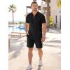image:imageJMIERR Mens 2 Piece Jacquard Outfits Ultra Soft Comfy 14 Zip Golf Polo Shirt Shorts Set Tracksuits for BeachBlack