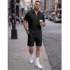 image:imageJMIERR Mens 2 Piece Jacquard Outfits Ultra Soft Comfy 14 Zip Golf Polo Shirt Shorts Set Tracksuits for BeachBlack