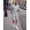 image:imageJMIERR Mens 2 Piece Jacquard Outfits Ultra Soft Comfy 14 Zip Golf Polo Shirt Shorts Set Tracksuits for BeachGrey