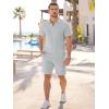 image:imageJMIERR Mens 2 Piece Jacquard Outfits Ultra Soft Comfy 14 Zip Golf Polo Shirt Shorts Set Tracksuits for BeachGrey