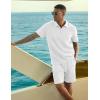 image:imageJMIERR Mens 2 Piece Jacquard Outfits Ultra Soft Comfy 14 Zip Golf Polo Shirt Shorts Set Tracksuits for BeachWhite