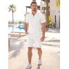 image:imageJMIERR Mens 2 Piece Jacquard Outfits Ultra Soft Comfy 14 Zip Golf Polo Shirt Shorts Set Tracksuits for BeachWhite