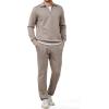 image:imageJMIERR Mens 2 Piece Outfits Quarter Zipper Polo Shirt Tracksuit amp Joggers Sweatpants Sweatsuit Sets JacquardBeige