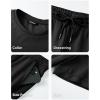 image:imageJMIERR Mens 2 Piece Sets Short Sleeve Shirts and Loose Pants Summer Textured SuitsBlack