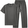 image:imageJMIERR Mens 2 Piece Sets Short Sleeve Shirts and Loose Pants Summer Textured SuitsDark Grey