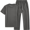 image:imageJMIERR Mens 2 Piece Sets Short Sleeve Shirts and Loose Pants Summer Textured SuitsDark Grey