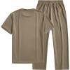 image:imageJMIERR Mens 2 Piece Sets Short Sleeve Shirts and Loose Pants Summer Textured SuitsKhaki