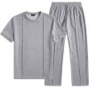 image:imageJMIERR Mens 2 Piece Sets Short Sleeve Shirts and Loose Pants Summer Textured SuitsLight Grey