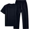 image:imageJMIERR Mens 2 Piece Sets Short Sleeve Shirts and Loose Pants Summer Textured SuitsNavy Blue