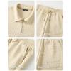 image:imageJMIERR Mens 2 Piece Waffle Knit Outfit Half Zip Polo Shirt and Shorts Textured Summer SetApricot