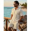 image:imageJMIERR Mens 2 Piece Waffle Knit Outfit Half Zip Polo Shirt and Shorts Textured Summer SetApricot