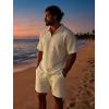 image:imageJMIERR Mens 2 Piece Waffle Knit Outfit Half Zip Polo Shirt and Shorts Textured Summer SetApricot