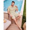 image:imageJMIERR Mens 2 Piece Waffle Knit Outfit Half Zip Polo Shirt and Shorts Textured Summer SetApricot