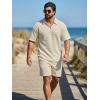 image:imageJMIERR Mens 2 Piece Waffle Knit Outfit Half Zip Polo Shirt and Shorts Textured Summer SetApricot