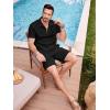 image:imageJMIERR Mens 2 Piece Waffle Knit Outfit Half Zip Polo Shirt and Shorts Textured Summer SetBlack