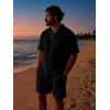 image:imageJMIERR Mens 2 Piece Waffle Knit Outfit Half Zip Polo Shirt and Shorts Textured Summer SetBlack