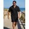 image:imageJMIERR Mens 2 Piece Waffle Knit Outfit Half Zip Polo Shirt and Shorts Textured Summer SetBlack