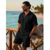 image:imageJMIERR Mens 2 Piece Waffle Knit Outfit Half Zip Polo Shirt and Shorts Textured Summer SetBlack