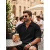 image:imageJMIERR Mens 2 Piece Waffle Knit Outfit Half Zip Polo Shirt and Shorts Textured Summer SetBlack