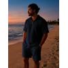 image:imageJMIERR Mens 2 Piece Waffle Knit Outfit Half Zip Polo Shirt and Shorts Textured Summer SetDark Blue