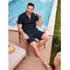 image:imageJMIERR Mens 2 Piece Waffle Knit Outfit Half Zip Polo Shirt and Shorts Textured Summer SetDark Blue