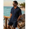 image:imageJMIERR Mens 2 Piece Waffle Knit Outfit Half Zip Polo Shirt and Shorts Textured Summer SetDark Blue