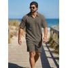 image:imageJMIERR Mens 2 Piece Waffle Knit Outfit Half Zip Polo Shirt and Shorts Textured Summer SetDark Green