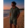 image:imageJMIERR Mens 2 Piece Waffle Knit Outfit Half Zip Polo Shirt and Shorts Textured Summer SetDark Green