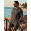 image:imageJMIERR Mens 2 Piece Waffle Knit Outfit Half Zip Polo Shirt and Shorts Textured Summer SetDark Green