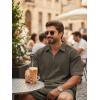image:imageJMIERR Mens 2 Piece Waffle Knit Outfit Half Zip Polo Shirt and Shorts Textured Summer SetDark Green