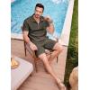 image:imageJMIERR Mens 2 Piece Waffle Knit Outfit Half Zip Polo Shirt and Shorts Textured Summer SetDark Green