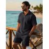image:imageJMIERR Mens 2 Piece Waffle Knit Outfit Half Zip Polo Shirt and Shorts Textured Summer SetDark Grey
