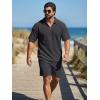 image:imageJMIERR Mens 2 Piece Waffle Knit Outfit Half Zip Polo Shirt and Shorts Textured Summer SetDark Grey
