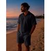 image:imageJMIERR Mens 2 Piece Waffle Knit Outfit Half Zip Polo Shirt and Shorts Textured Summer SetDark Grey