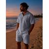 image:imageJMIERR Mens 2 Piece Waffle Knit Outfit Half Zip Polo Shirt and Shorts Textured Summer SetLight Grey