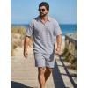 image:imageJMIERR Mens 2 Piece Waffle Knit Outfit Half Zip Polo Shirt and Shorts Textured Summer SetLight Grey