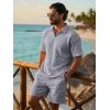 image:imageJMIERR Mens 2 Piece Waffle Knit Outfit Half Zip Polo Shirt and Shorts Textured Summer SetLight Grey