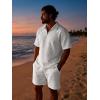 image:imageJMIERR Mens 2 Piece Waffle Knit Outfit Half Zip Polo Shirt and Shorts Textured Summer SetWhite