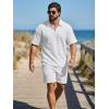 image:imageJMIERR Mens 2 Piece Waffle Knit Outfit Half Zip Polo Shirt and Shorts Textured Summer SetWhite