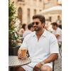 image:imageJMIERR Mens 2 Piece Waffle Knit Outfit Half Zip Polo Shirt and Shorts Textured Summer SetWhite
