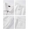 image:imageJMIERR Mens 2 Piece Waffle Knit Outfit Half Zip Polo Shirt and Shorts Textured Summer SetWhite