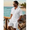image:imageJMIERR Mens 2 Piece Waffle Knit Outfit Half Zip Polo Shirt and Shorts Textured Summer SetWhite