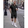 image:imageJMIERR Mens 2026 Casual 2 Piece Outfits Lounge Sets Jacquard Knit Short Sets Golf Short Sleeve Outfits for Beach Vacation0 Black