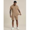 image:imageJMIERR Mens 2026 Casual 2 Piece Outfits Lounge Sets Jacquard Knit Short Sets Golf Short Sleeve Outfits for Beach VacationB Khaki