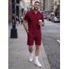 image:imageJMIERR Mens 2026 Casual 2 Piece Outfits Lounge Sets Jacquard Knit Short Sets Golf Short Sleeve Outfits for Beach VacationRed