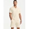 image:imageJMIERR Mens Casual 2 Pieces Summer Outfits Knit Textured Short Sleeve Polo Shirt And Shorts Vacation Beach Set for MenBeige