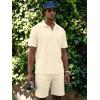 image:imageJMIERR Mens Casual 2 Pieces Summer Outfits Knit Textured Short Sleeve Polo Shirt And Shorts Vacation Beach Set for MenBeige