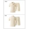 image:imageJMIERR Mens Casual 2 Pieces Summer Outfits Knit Textured Short Sleeve Polo Shirt And Shorts Vacation Beach Set for MenBeige